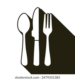 Spoon fork and knife vector color flat icon, Shadow with the shape of a cutlery. Graphic symbol for cooking web site design, logo, app, UI