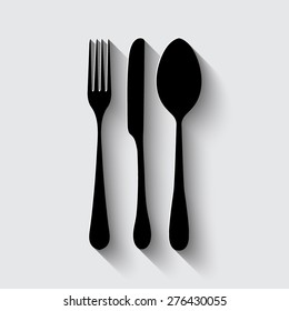   spoon fork knife vector icon on a grey background