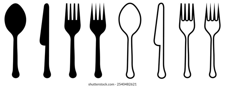 Spoon fork and knife vector illustration, set of kitchen utensils.