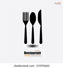 Spoon, fork and knife. Vector silhouette.