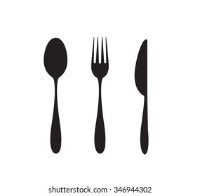 Spoon, fork and knife. Vector silhouette.