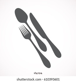 Spoon, fork and knife. Vector silhouette.