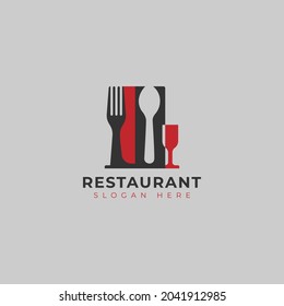 spoon, fork, knife, wine glass simple logo for restaurant