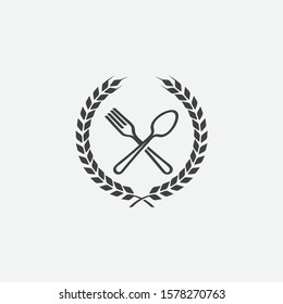 Spoon and Fork with laurel wreath icon, Crossed symbol, restaurant linear Vector illustration, Restaurant Symbol, cooking icon vector