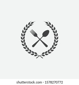 Spoon and Fork with laurel wreath icon, Crossed symbol, restaurant Vector illustration, Restaurant Symbol, cooking icon vector