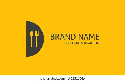 Spoon and fork in letter D or half circle cutlery restaurant logo vector design