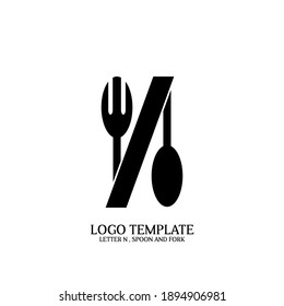 spoon and fork letter N logo template design