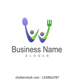 spoon fork letter w logo, healthy food logo, wellness logo