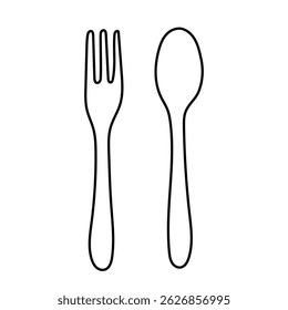 Spoon and fork line drawing illustration