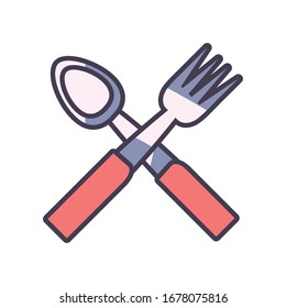 spoon and fork line and fill style icon design, kitchen cook eat food restaurant home menu dinner lunch cooking and meal theme Vector illustration