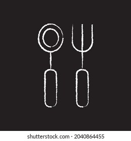 Cuchara y línea de horquilla Icono diseño tiza blanca. Dibuja una imagen en la pizarra.