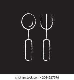 Cuchara y línea de horquilla Icono diseño tiza blanca. Dibuja una imagen en la pizarra.