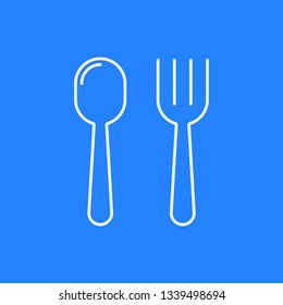 Spoon and fork line icon isolated on blue background.