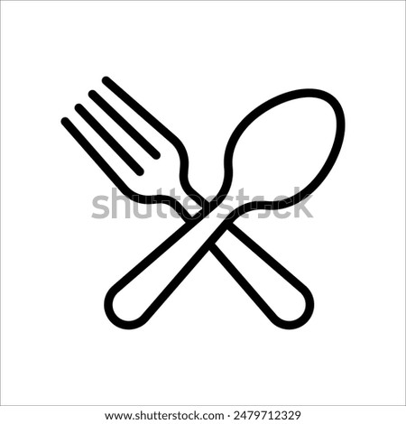 Spoon and fork line icon isolated on white background.
