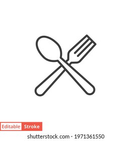 Spoon and fork line icon. Simple outline style. Spoon, fork, silverware, kitchen, cutlery, table, restaurant concept. Vector illustration isolated on white background. Editable stroke EPS 10