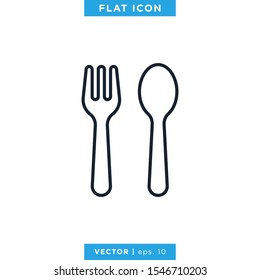 Spoon and Fork Linear Icon Vector Logo Design Template. Editable Stroke