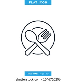 Spoon and Fork Linear Icon Vector Logo Design Template. Editable Stroke