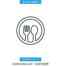 Spoon and Fork Linear Icon Vector Logo Design Template. Editable Stroke