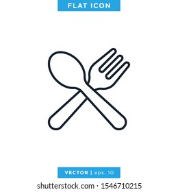 Spoon and Fork Linear Icon Vector Logo Design Template. Editable Stroke