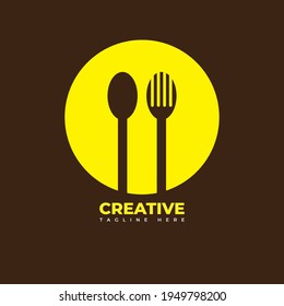 spoon and fork logo, brown green and yellow color. design concepts, logos, logo type elements for templates. EPS illustration