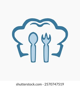 spoon and fork logo design with chef headgear silhouette