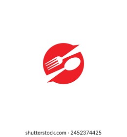 Spoon and fork logo design. Fork and knife on a plate. Vector illustration