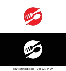 Spoon and fork logo design. Fork and knife on a plate. Vector illustration