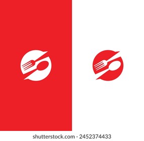 Spoon and fork logo design. Fork and knife on a plate. Vector illustration