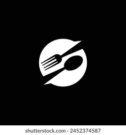 Spoon and fork logo design. Fork and knife on a plate. Icon symbol for restaurant food. Vector illustration