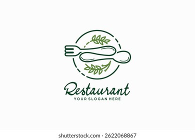 Spoon and fork logo design with line art for restaurant or healthy food logo
