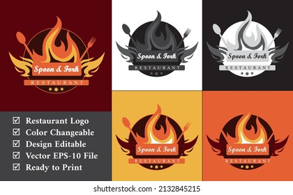 Spoon and Fork logo design for restaurant, hotel, food shop, street food, cafe, cuisine, kitchen, cooking, social media, website, dinner, lunch, breakfast, small business, startup.