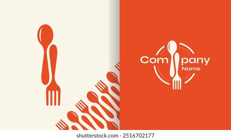 Spoon and Fork Logo Design with restaurant Branding pattern.