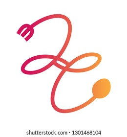 spoon and fork logo, spoon and fork with line letter h