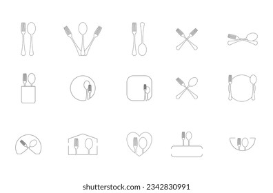 Spoon and Fork Logo Outline Vector Set Design Element