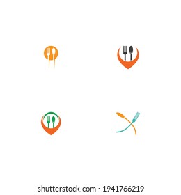 logotipo de cuchara y horquilla y vector de símbolo