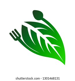 spoon and fork logo, spoon and fork with wide leaves