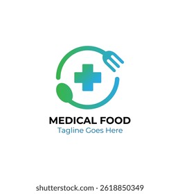 Spoon and fork medical logo design. Circular food and medical logo health icon.