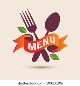 spoon and fork menu ribbon, cafe menu book emblem