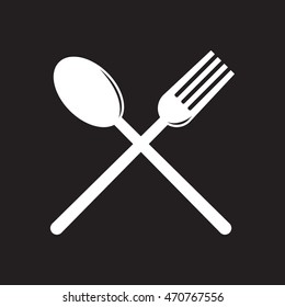 Spoon and fork monochrome vector illustration in black background
