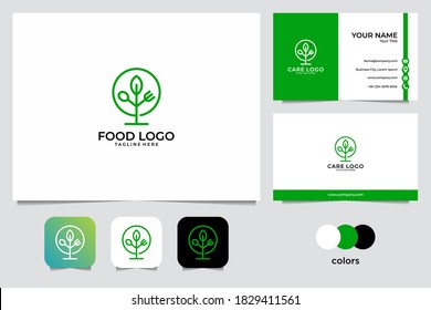 spoon and fork nature logo design and business card. good use for restaurant logo