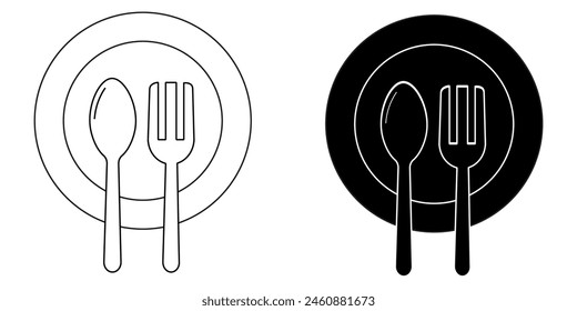 Spoon and Fork on dinner plate Icons of restaurant collection In Trendy Design Vector ilustration