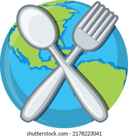 Spoon and fork on earth background illustration