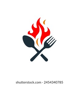 spoon and fork on fire logo vector illustration template design