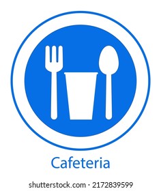 Spoon, Fork, and Paper cup on a dish. vector symbol. Food court and Canteen sign.