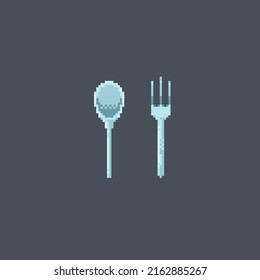 spoon and fork in pixel art style