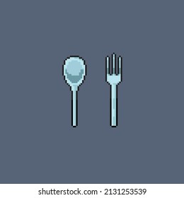 spoon and fork in pixel style