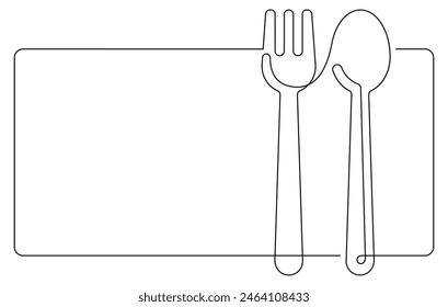 spoon fork place mat one line drawing continuous vector illustration