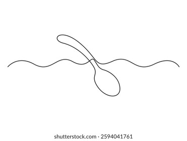 Spoon fork place mat one line drawing. Continuous line art illustration of knife and fork isolated on white background, Serving spoon, Icon, Vector illustration