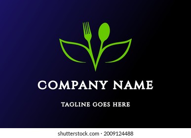 Spoon Fork Plant Leaf Flower Harvest Healthy Vegan Food Logo Design Vector
