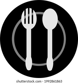 spoon, fork, plate, black and white vector design material for design